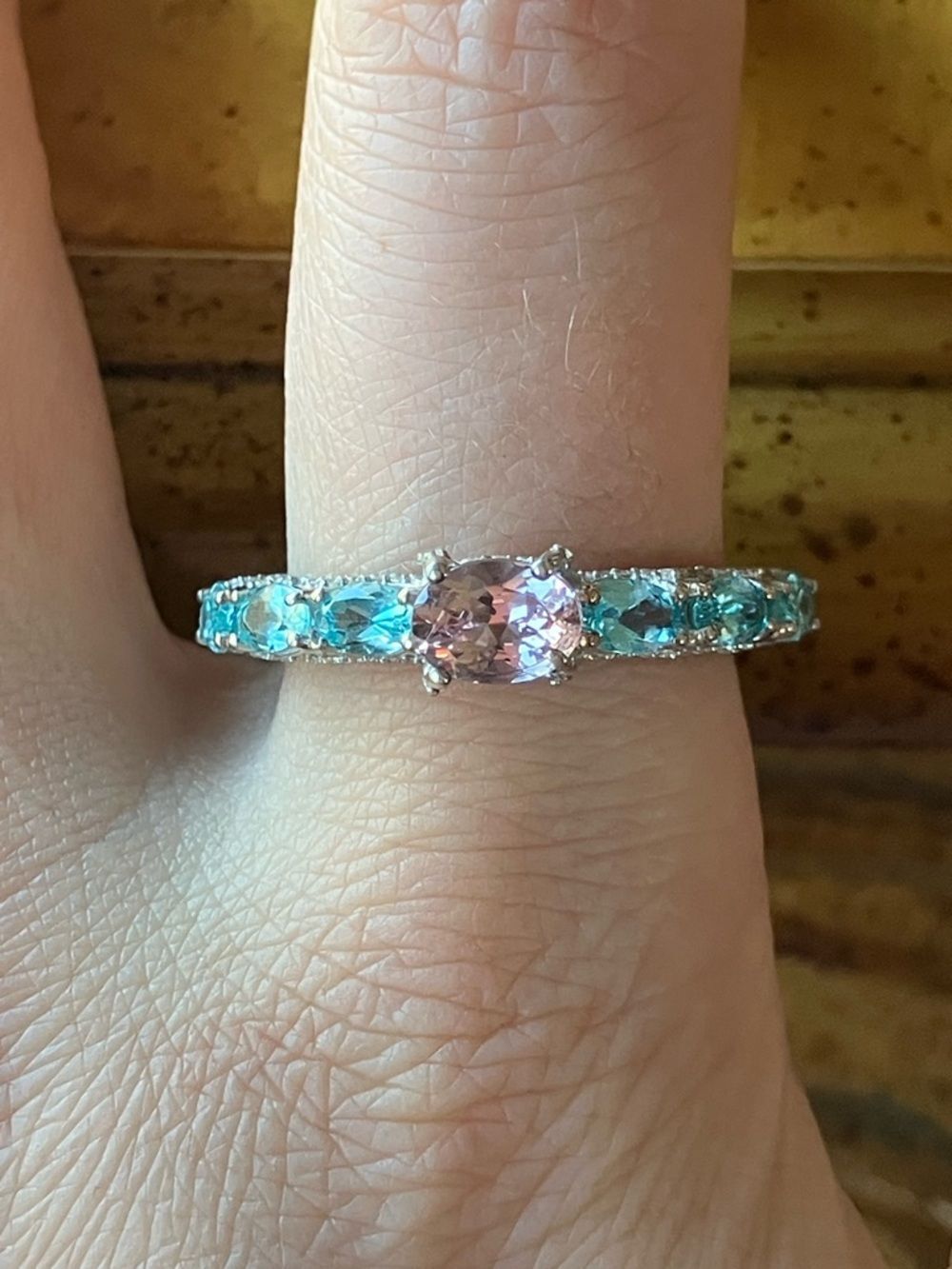 Natural Morganite Sterling Silver Eternity Ring Size 10